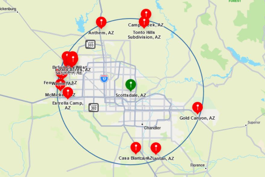 Scottsdale with 30 Mile Radius